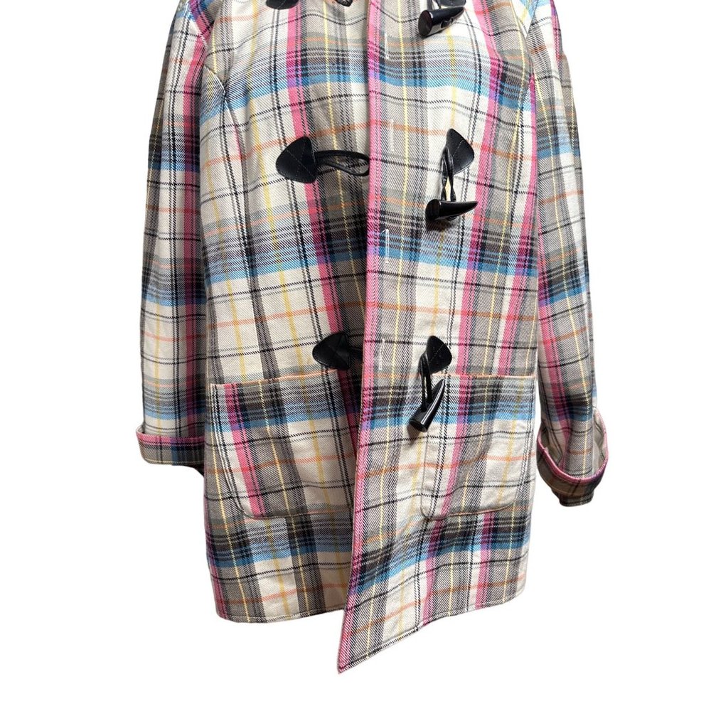 CJ Banks Women Coat Multicolor Plaid Toggle Buttons Lined Spring Jacket Size M - Picture 3 of 12